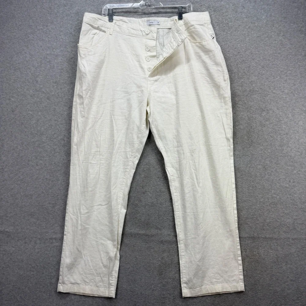 Onia Linen Blend Pants Mens 38x30‎ Cream Button Fly Straight Lounge Resort Beach